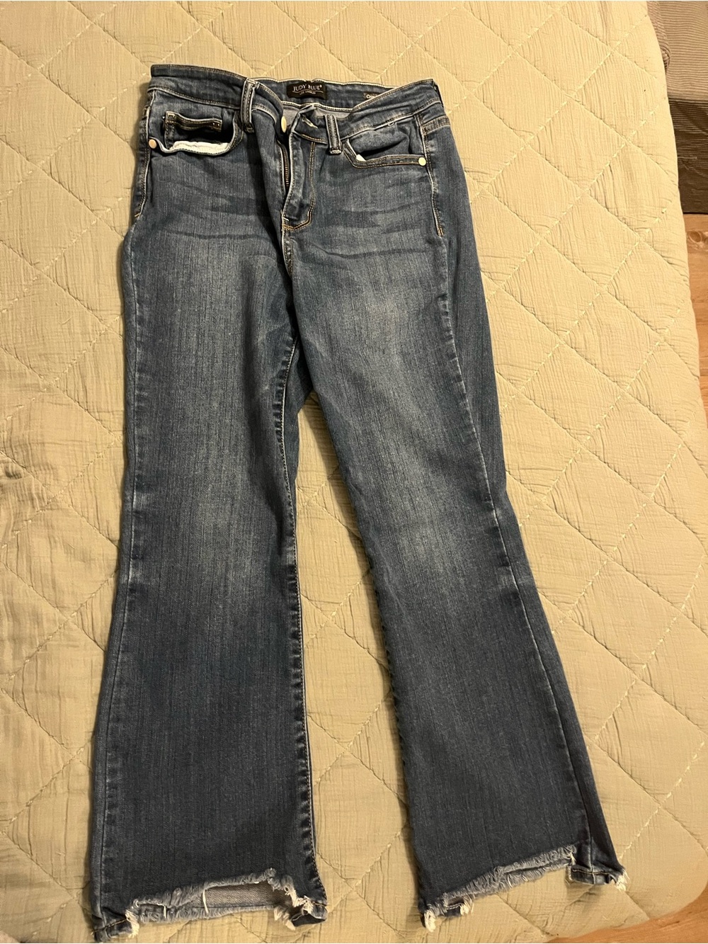 Judy Blue Mid-Blue Flare Jeans with Raw Hem